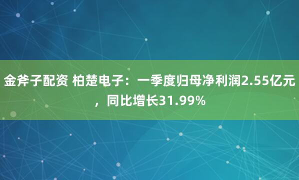 金斧子配资 柏楚电子：一季度归母净利润2.55亿元，同比增长31.99%